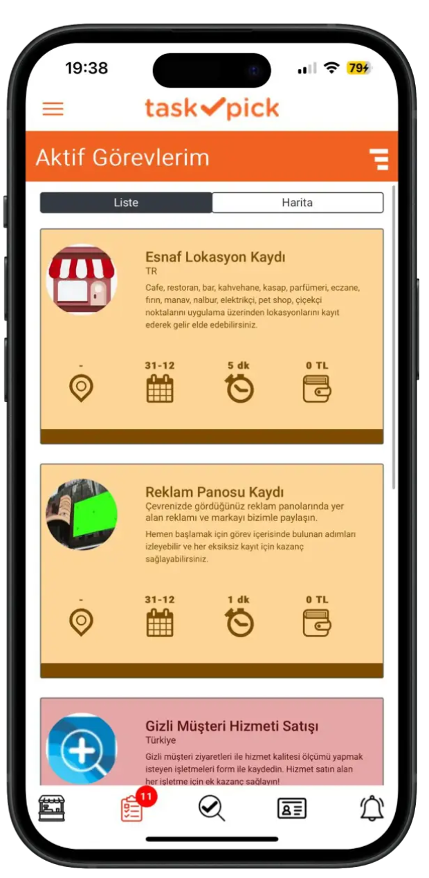 TaskPick görev listesi